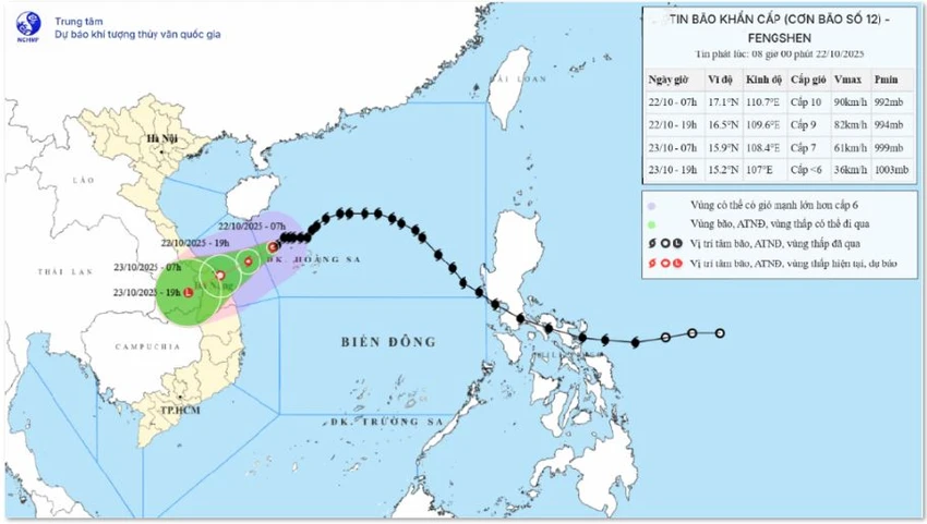 Bão Thần Gió đang cách Đà Nẵng 280km