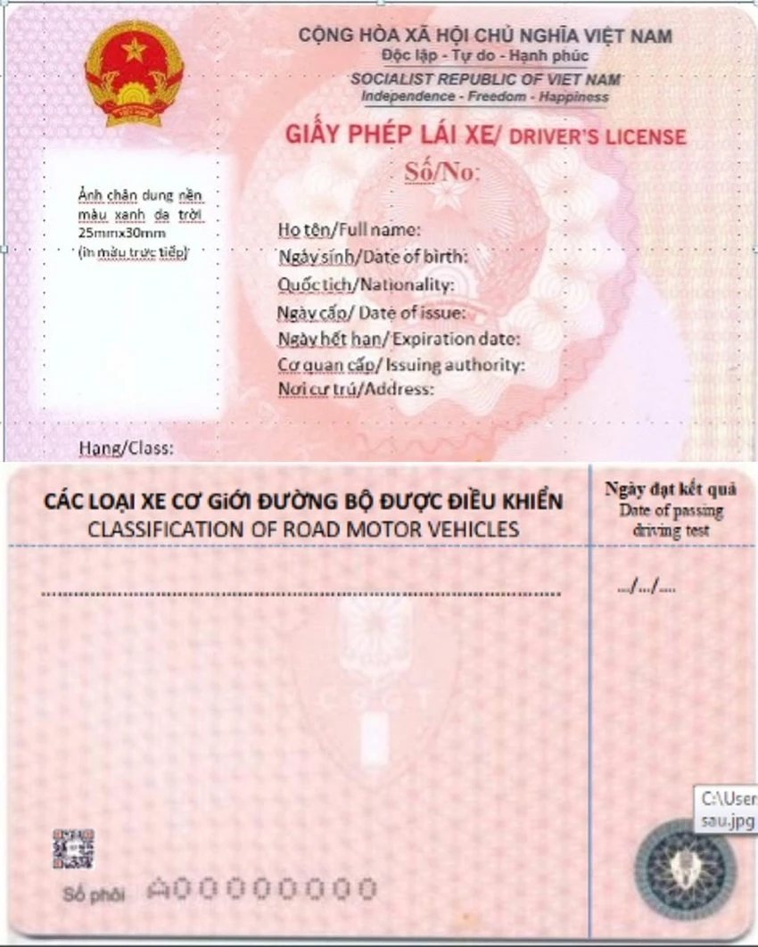 Mẫu giấy phép lái xe mới do Bộ Công an cấp.
