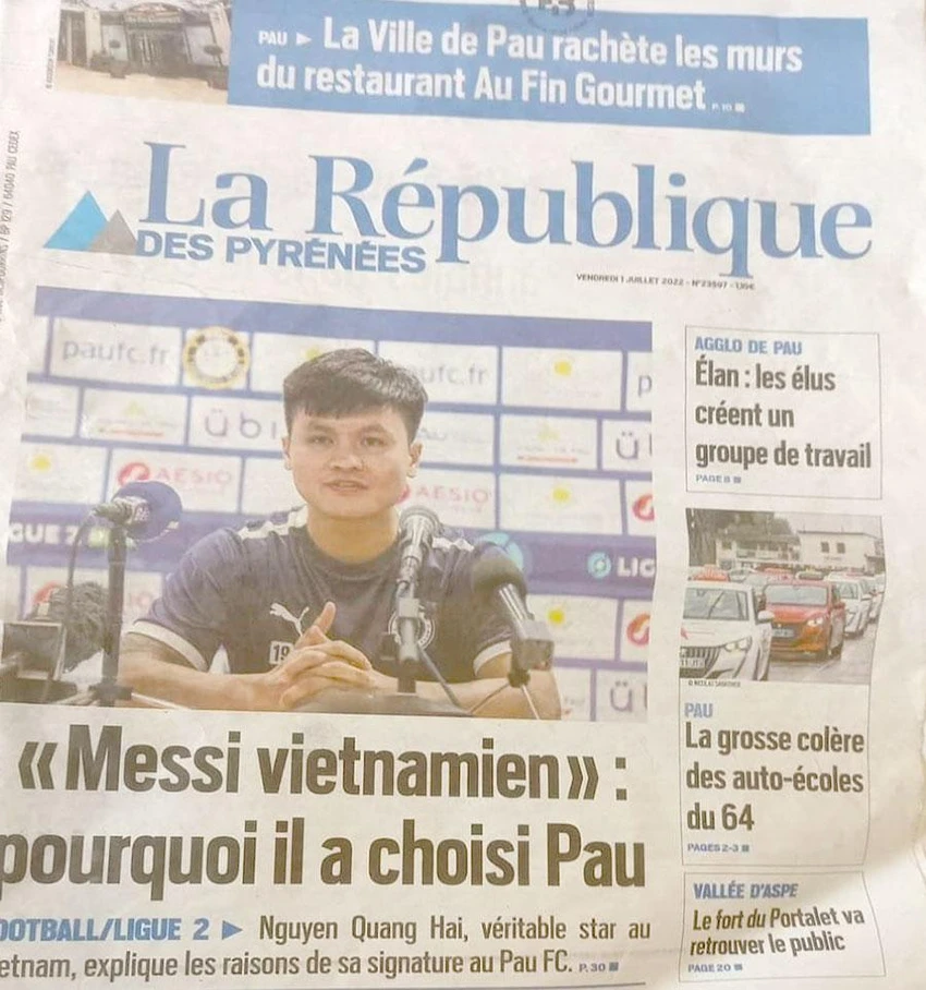 Quang Hải trên trang bìa báo Pháp La Republique Des Pyrenees. Quang Hải trên trang bìa báo Pháp La Republique Des Pyrenees.