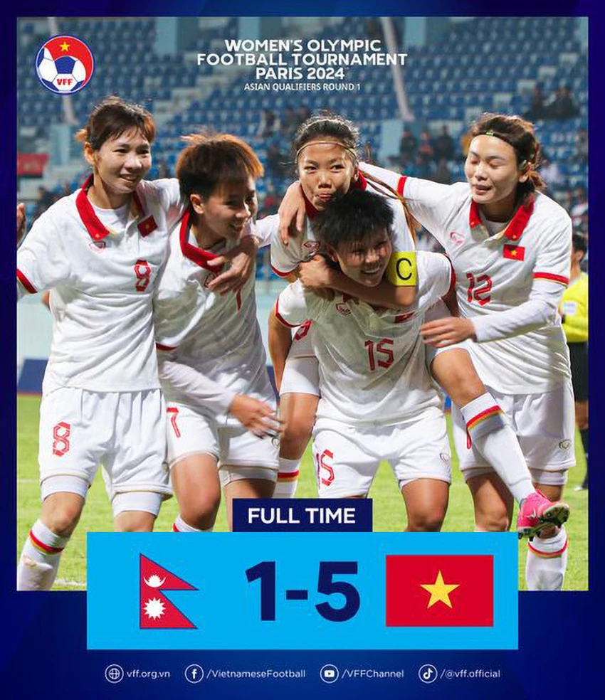 Tuyển nữ Việt Nam có trận lượt đi vòng loại Olympic Paris 2024 với chiến thắng đậm Nepal 5-1 và giờ đang dưỡng sức để hướng về SEA Games 32. Ảnh: VFF Tuyển nữ Việt Nam có trận lượt đi vòng loại Olympic Paris 2024 với chiến thắng đậm Nepal 5-1 và giờ đang dưỡng sức để hướng về SEA Games 32. Ảnh: VFF