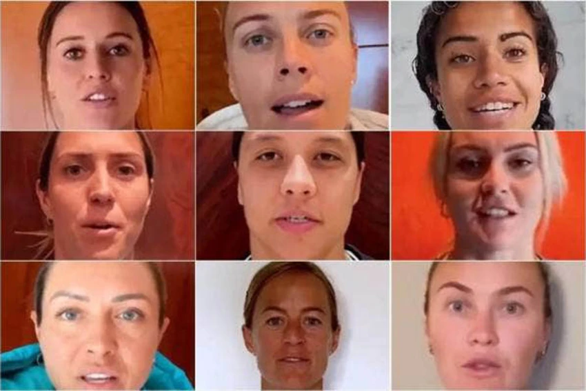 Chín trụ cột đội tuyển Úc thực hiện video call và gửi clip lên FIFA trước trận khai mạc. Ảnh: GETTY IMAGES Chín trụ cột đội tuyển Úc thực hiện video call và gửi clip lên FIFA trước trận khai mạc. Ảnh: GETTY IMAGES