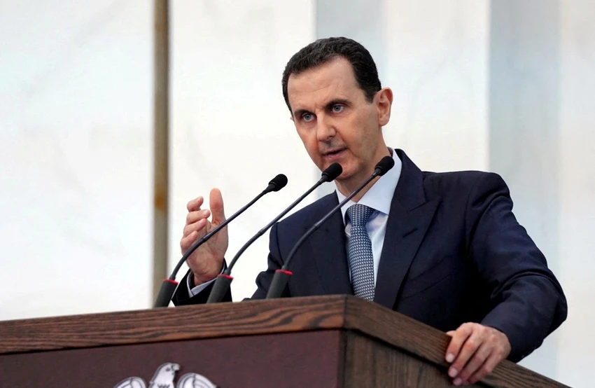 Syria's President Bashar al-Assad addresses the new members of parliament in Damascus