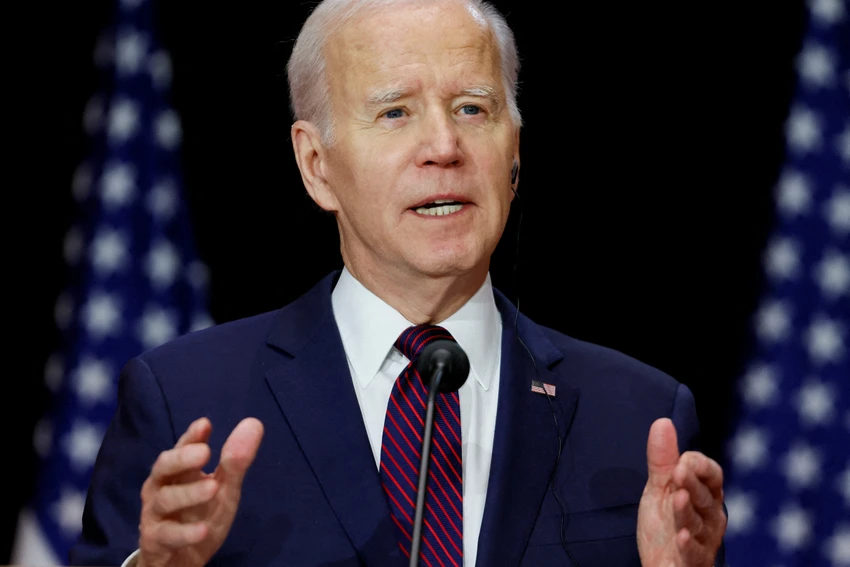 Tổng thống Mỹ Joe Biden phát biểu trong cuộc họp với Thủ tướng Canada Justin Trudeau ở Ottawa, Canada ngày 24-3. Ảnh: REUTERS