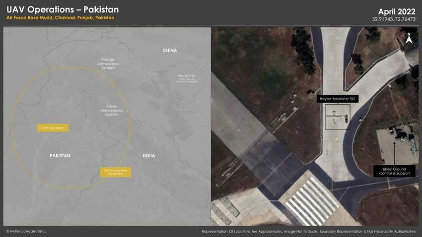 Hình ảnh từ căn cứ không quân Murid của Pakistan cho thấy một UAV TB2 Bayraktar xuất hiện tại căn cứ. Ảnh: TWITTER Hình ảnh từ căn cứ không quân Murid của Pakistan cho thấy một UAV TB2 Bayraktar xuất hiện tại căn cứ. Ảnh: TWITTER
