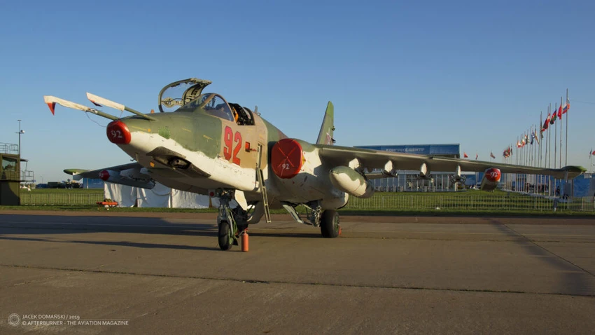 Tiêm kích Su-25SM3 của Nga được trưng bày tại Triển lãm hàng không – vũ trụ quốc tế MAKS-2019. Ảnh: THE AVIATION MAGAZINE Tiêm kích Su-25SM3 của Nga được trưng bày tại Triển lãm hàng không – vũ trụ quốc tế MAKS-2019. Ảnh: THE AVIATION MAGAZINE