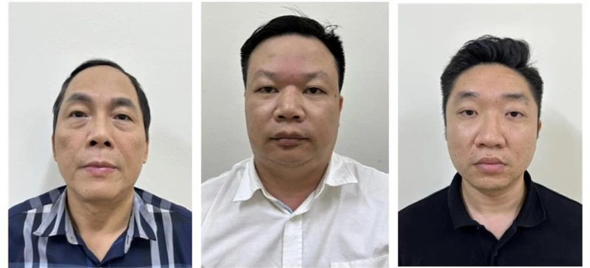 Các bị can (từ trái qua phải): Hoàng Quốc Hùng, Lương Nhân Hoà, Nguyễn Đình Cảnh.