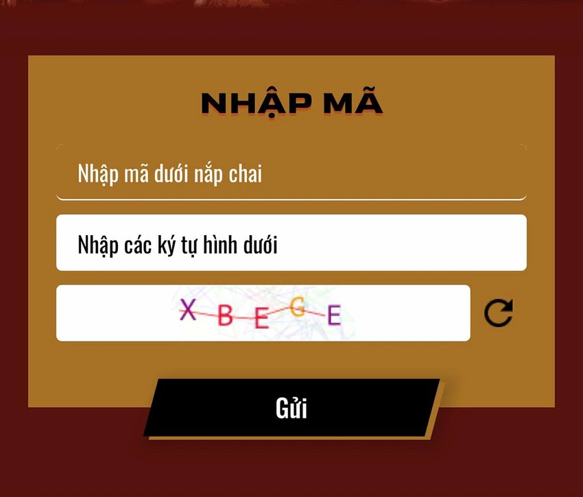 Bước 4: Nhập mã là các ký tự có dưới nắp chai của bạn Bước 4: Nhập mã là các ký tự có dưới nắp chai của bạn