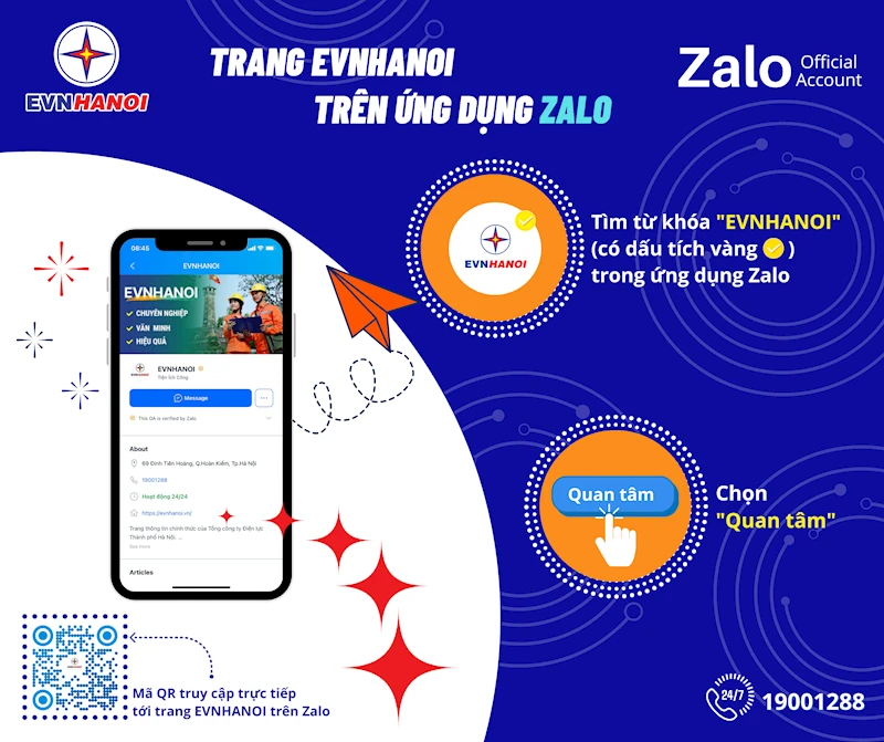 Thanh toán hóa đơn điện qua Zalo EVNHANOI.