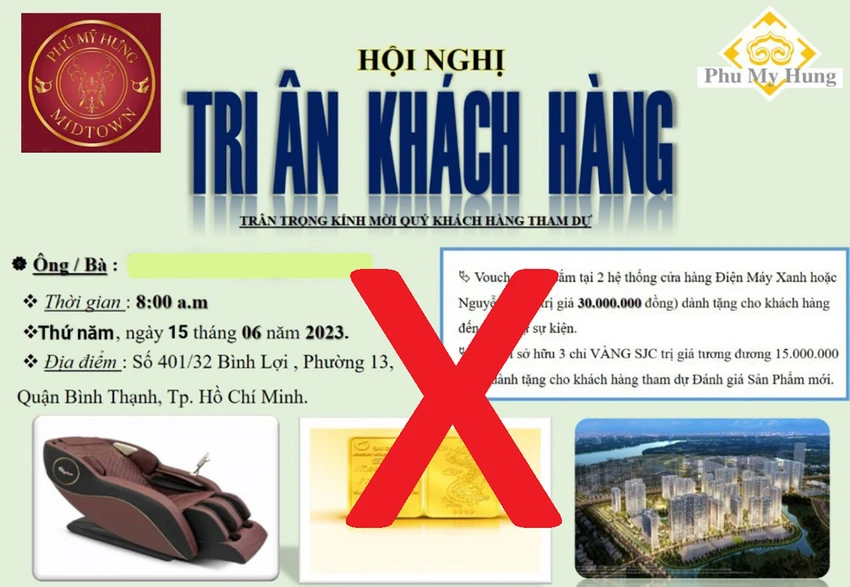 Một trong những thư mời giả mạo thương hiệu Phú Mỹ Hưng. Một trong những thư mời giả mạo thương hiệu Phú Mỹ Hưng.