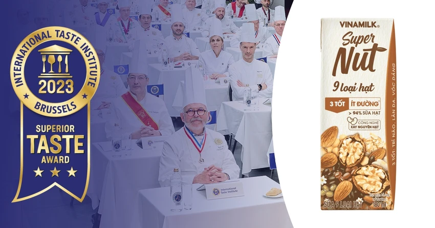 Sữa 9 loại hạt Vinamilk Super Nut đã chinh phục hơn 200 giám khảo để đạt đánh giá cao nhất "3 sao" tại giải thưởng Vị ngon thượng hạng (Ảnh: Vinamilk).