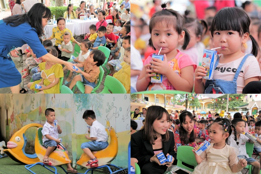 Các bé Trường Mầm non Cao Thành háo hức đón nhận những hộp sữa trong Ngày hội đến trường. Các bé Trường Mầm non Cao Thành háo hức đón nhận những hộp sữa trong Ngày hội đến trường.
