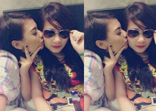 Không chỉ dành nụ hôn đồng giới cho các đồng nghiệp trong showbiz, Hồng Quế cũng không ít lần hôn các bạn gái. Nhập mô tả cho ảnh