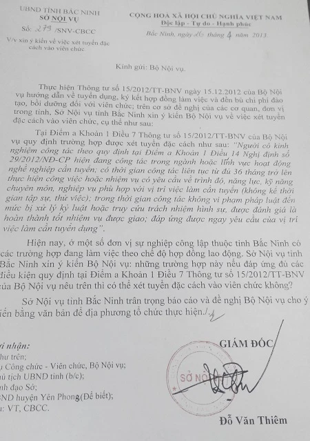 Công văn xin ý kiến chỉ đạo của Bộ Nội vụ nhưng chưa được trả lời&nbsp;