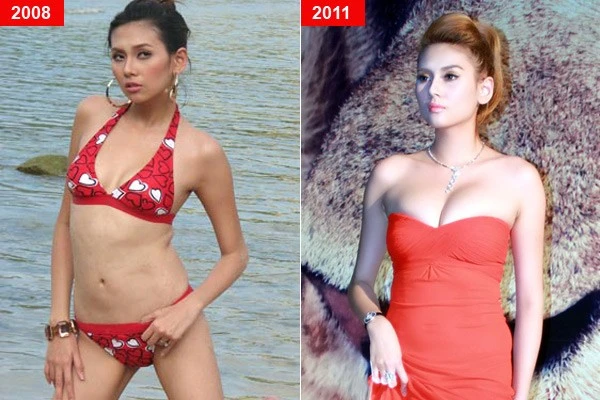 Hoàng Yến:Năm 2008, chân dài cá tính của làng thời trang tham gia cuộc thi Hoa hậu hoàn vũ Việt Nam với ba vòng không mấy hoàn hảo. Nhưng tại buổi ra mắt một thương hiệu tổ chức vào tháng 5/2011, cô khiến người hâm mộ choáng váng bởi vòng một được tăng size mạnh mẽ. Nhập mô tả cho ảnh