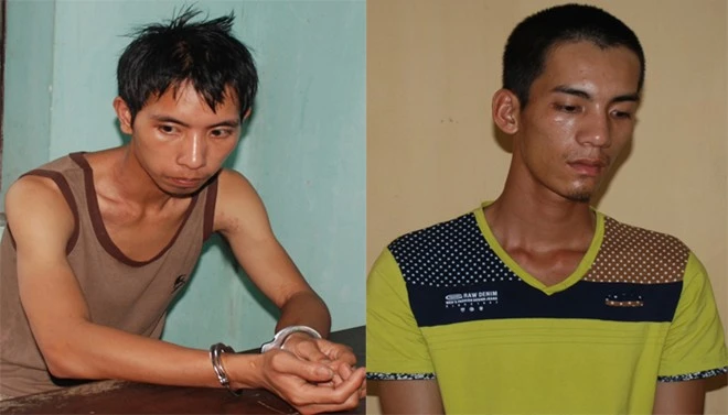 Quyền (trái) cùng Long bị tạm giữ. Nhập mô tả cho ảnh