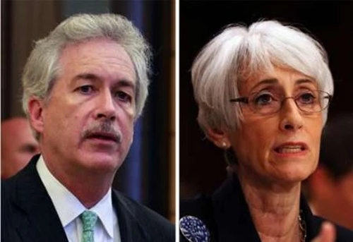 Thứ trưởng Ngoại giao Mỹ William Burns và bà Wendy Sherman. Ảnh:IRNA thu-truong-my-4523-1402195184.jpg