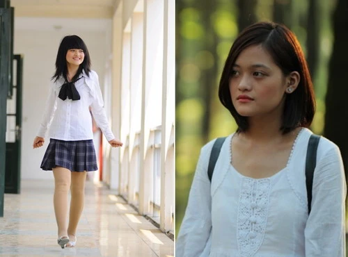 Thùy Anh với vai Phan Linh trong "Bộ tứ 10A8" (trái) hồi năm 2009 và khi trở thành Huyền của "Đập cánh giữa không trung". Thùy Anh với vai Phan Linh trong 'Bộ tứ 10A8' (trái) hồi năm 2009 và khi trở thành Huyền của 'Đập cánh giữa không trung'.