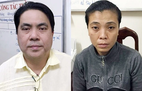 Ngu Weng Hie và Hoa tại cơ quan điều tra. Ảnh: C.A