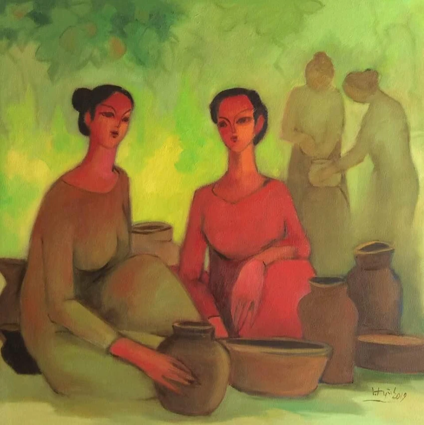 Gốm làng Chăm – Tranh sơn dầu của Hoạ sĩ Lê Huỳnh (tỉnh Khánh Hoà)