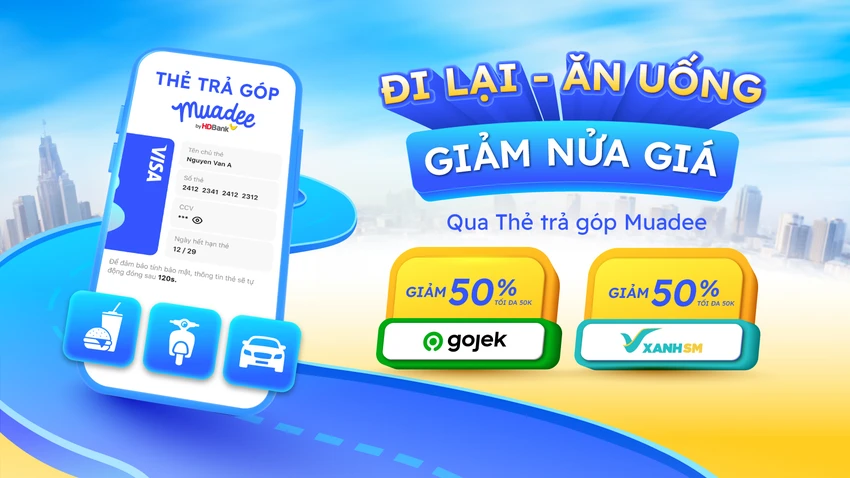 Giảm 50% trên Gojek và Xanh SM khi dùng Thẻ trả góp Muadee.jpg