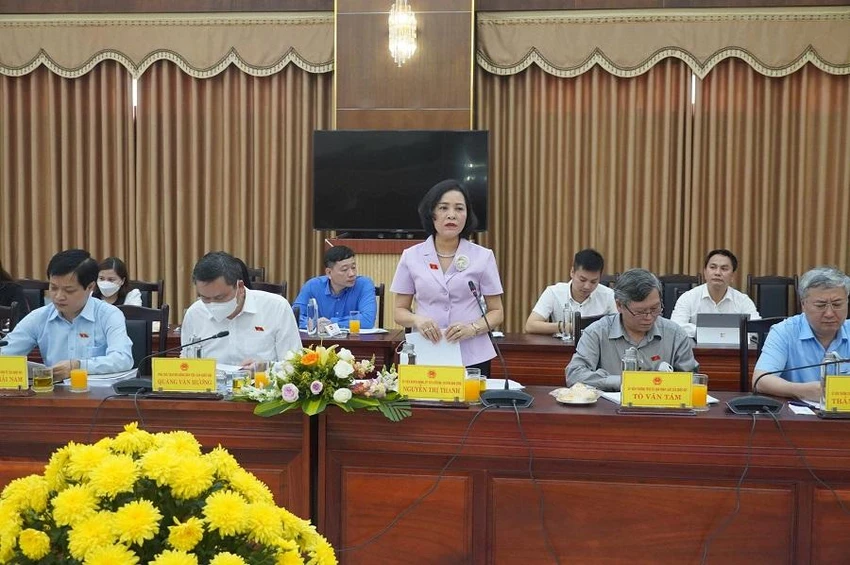 Bà Nguyễn Thị Thanh phát biểu tại buổi làm việc.
