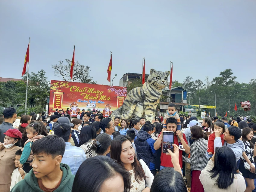 Rất đông người dân đến chụp ảnh linh vật mèo. Rất đông người dân đến chụp ảnh linh vật mèo.