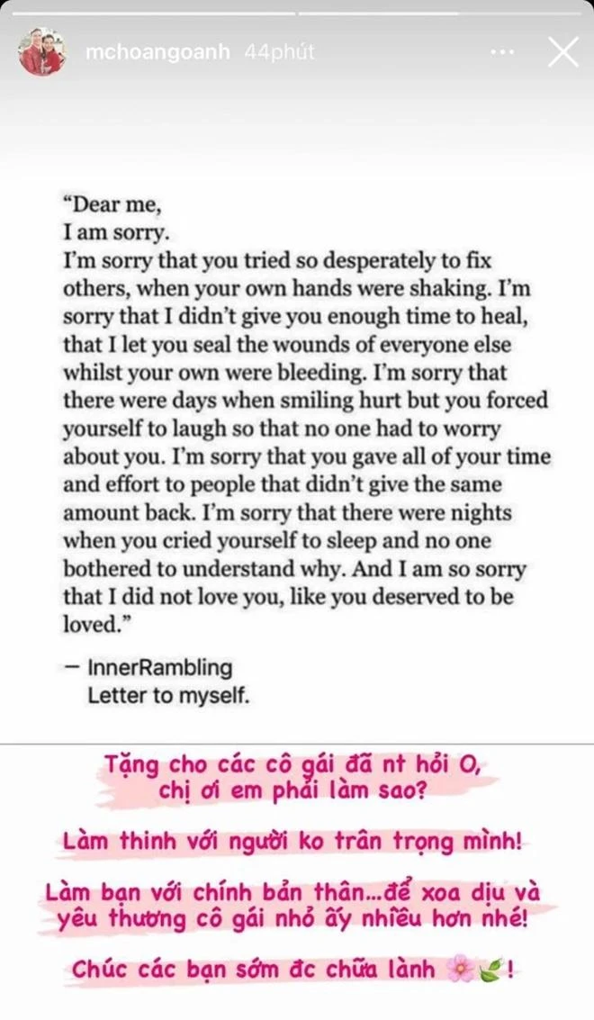 Chia sẻ của Á hậu Hoàng Oanh trước khi thông tin ly hôn được chồng Tây công bố. Ảnh: Instagram nhân vật. Chia sẻ của Á hậu Hoàng Oanh trước khi thông tin ly hôn được chồng Tây công bố. Ảnh: Instagram nhân vật.