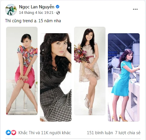Diễn viên Ngọc Lan đăng ảnh vào những năm 2007 khiến nhiều người thích thú. Ảnh: FBNV. Diễn viên Ngọc Lan đăng ảnh vào những năm 2007 khiến nhiều người thích thú. Ảnh: FBNV.