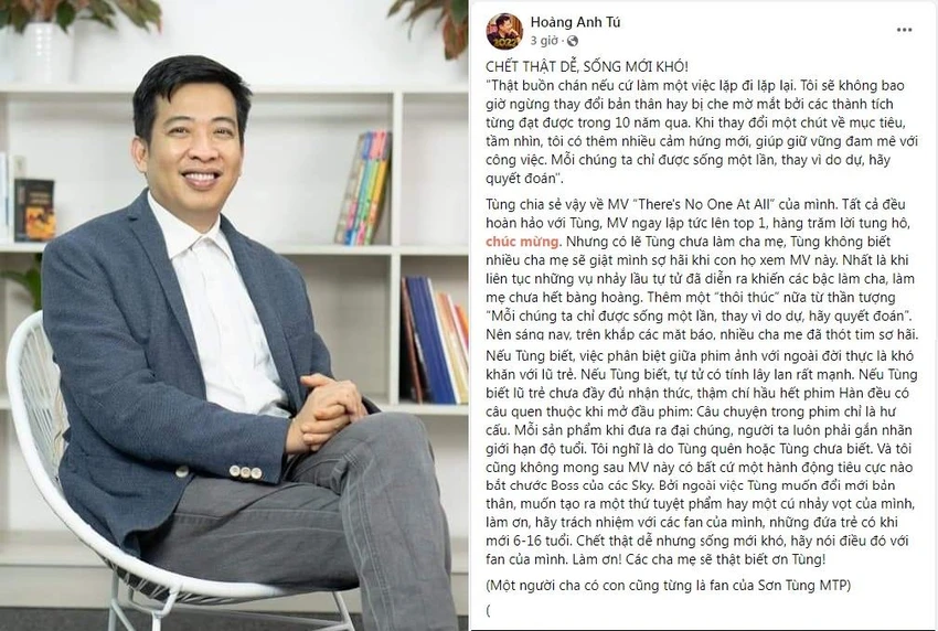 Chia sẻ của nhà báo Hoàng Anh Tú. Ảnh: FBNV. Chia sẻ của nhà báo Hoàng Anh Tú. Ảnh: FBNV.