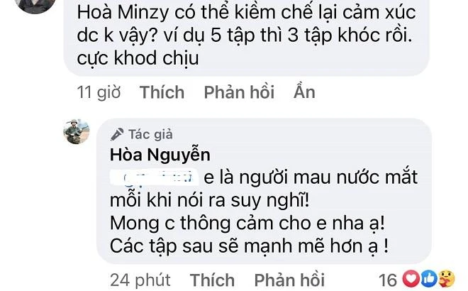 Hoà Minzy lên tiếng vì bị chỉ trích mau nước mắt trong chương trình. Ảnh: Chụp màn hình. Hoà Minzy lên tiếng vì bị chỉ trích mau nước mắt trong chương trình. Ảnh: Chụp màn hình.