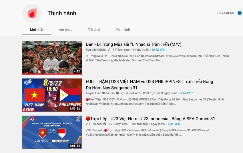 Ca khúc của Đen Vâu kết hợp nhạc sĩ Trần Tiến vươn lên tốp 1 trending Youtube. Ảnh: Chụp màn hình. Ca khúc của Đen Vâu kết hợp nhạc sĩ Trần Tiến vươn lên tốp 1 trending Youtube. Ảnh: Chụp màn hình.
