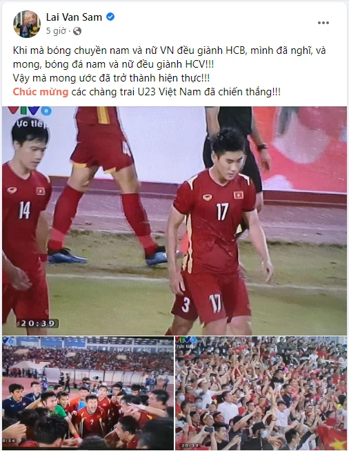 Mong ước cả tuyển nam và nữ Việt Nam đều giành HCV SEA Games 31 của nhà báo Lại Văn Sâm thành hiện thực. Ảnh: Chụp màn hình.