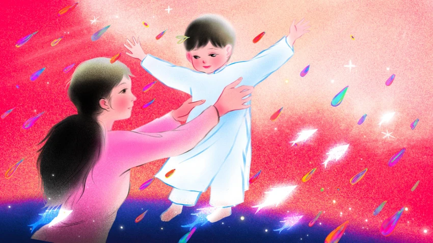 Hình ảnh hoạt hình của bé Hải An và mẹ trong MV khiến người xem nghẹn ngào. Ảnh: NVCC.