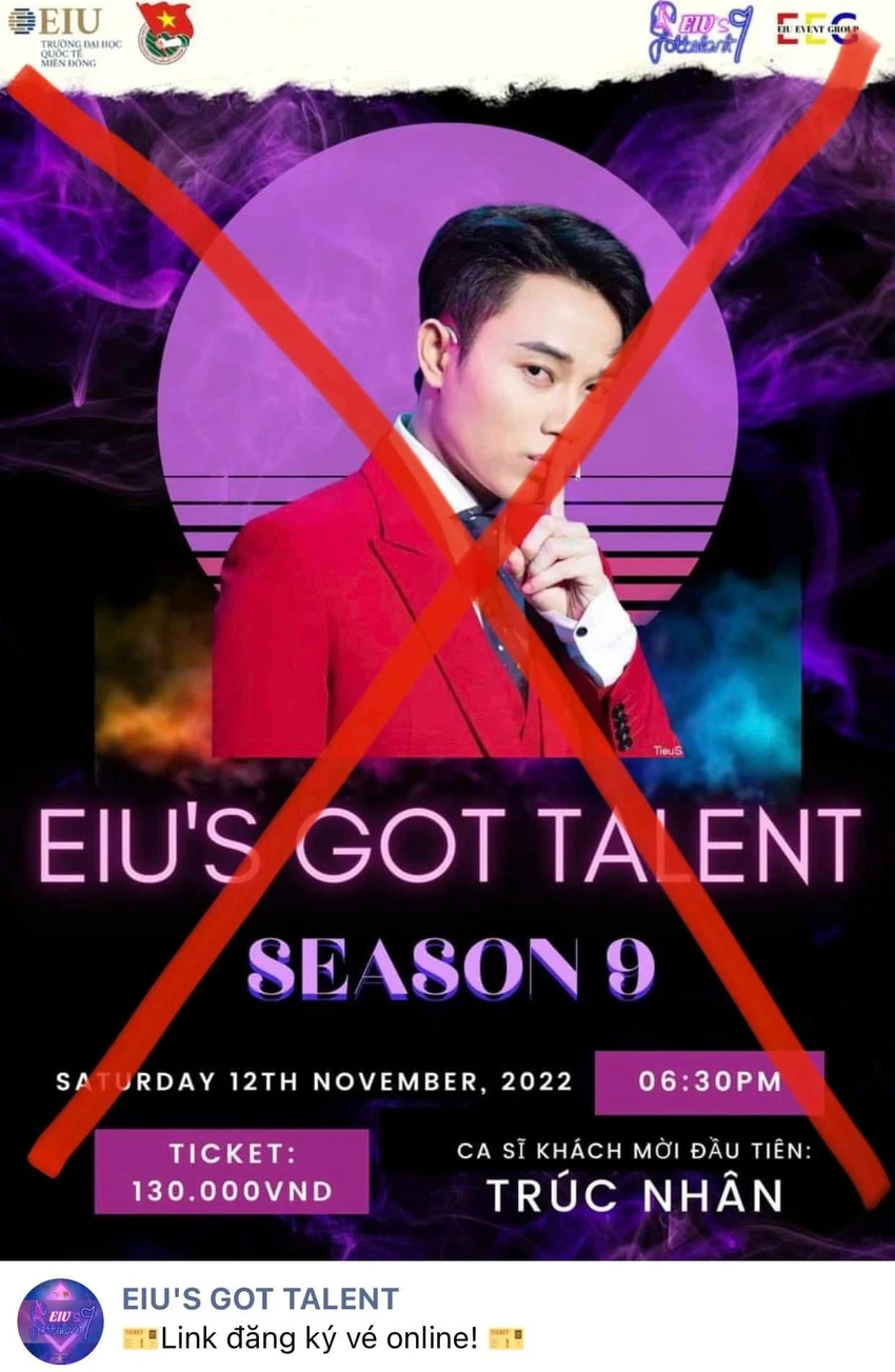 Trúc Nhân bức xúc khi bị ban tổ chức EIU's Got Talent lợi dụng hình ảnh để bán vé. Ảnh: NSCC