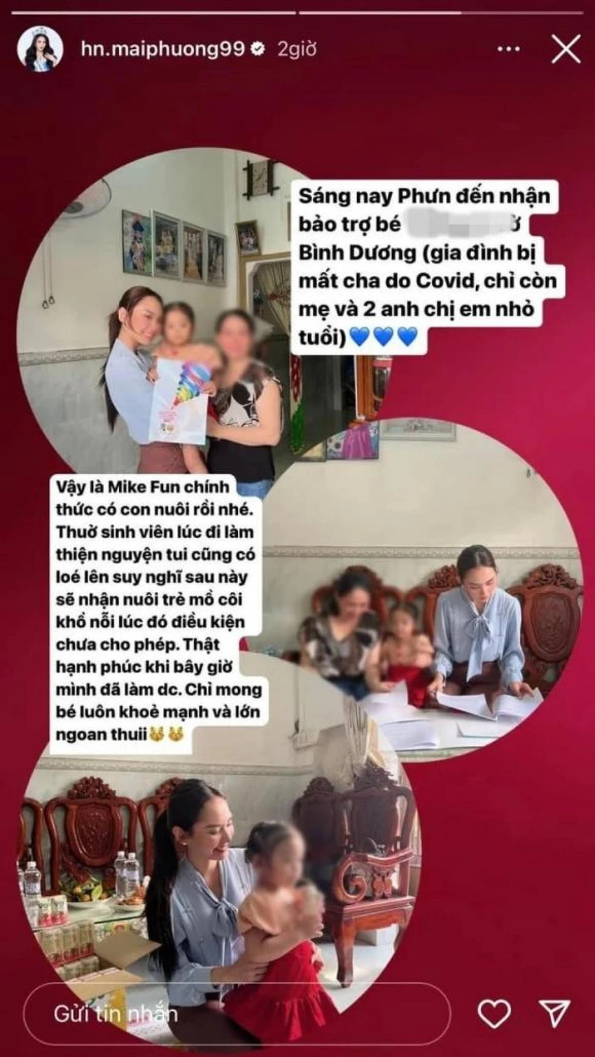 Hoa hậu Mai Phương nhận bé gái tại Bình Dương làm con nuôi. Ảnh: Chụp màn hình Hoa hậu Mai Phương nhận bé gái tại Bình Dương làm con nuôi. Ảnh: Chụp màn hình