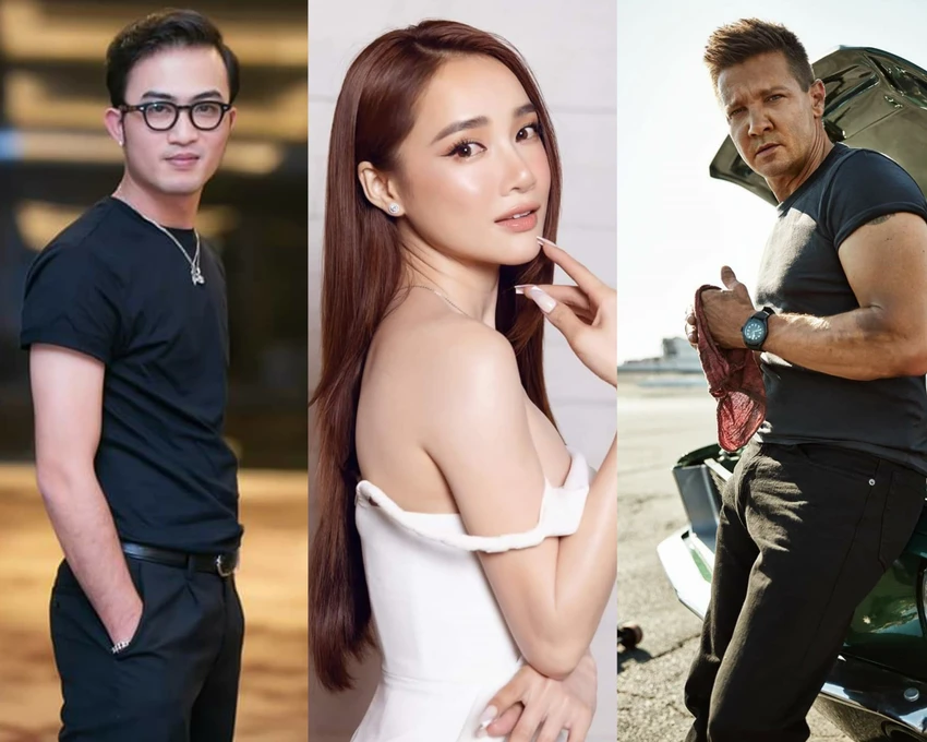 Từ trái sang: Doãn Quốc Đam, Nhã Phương và Jeremy Renner. Ảnh: FBNV, TL Từ trái sang: Doãn Quốc Đam, Nhã Phương và Jeremy Renner. Ảnh: FBNV, TL