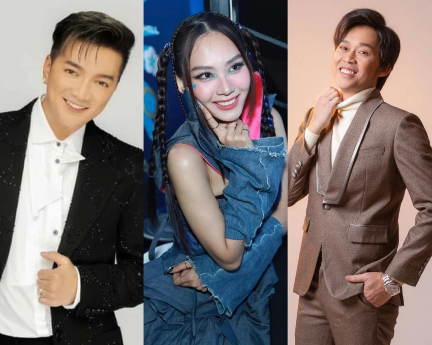 Từ trái sang: Ca sĩ Đàm Vĩnh Hưng, Hoa hậu Mai phương và NS Hoài Linh. Ảnh: FBNV