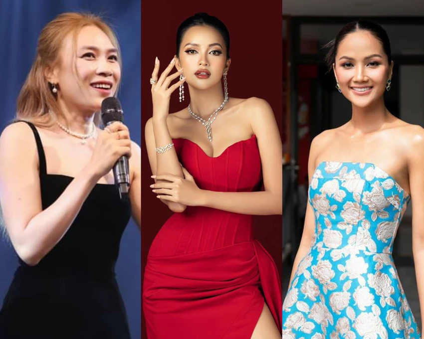 Từ trái sang: Ca sĩ Mỹ Tâm, Hoa hậu Ngọc Châu và H'Hen Niê. Ảnh: FBNV