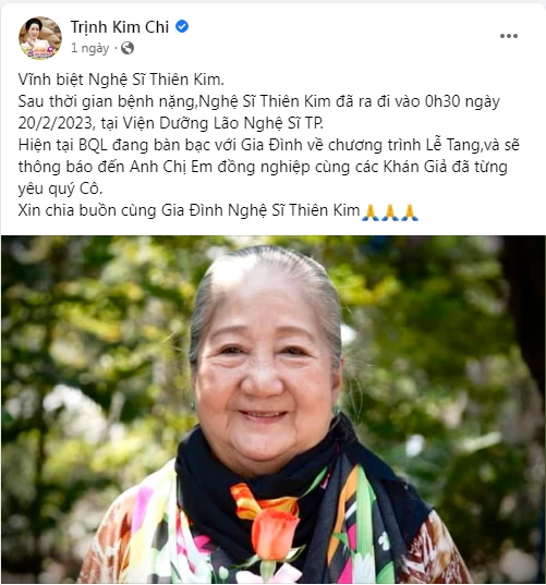 Chia sẻ của NSƯT Trịnh Kim Chi. Ảnh: Chụp màn hình Chia sẻ của NSƯT Trịnh Kim Chi. Ảnh: Chụp màn hình