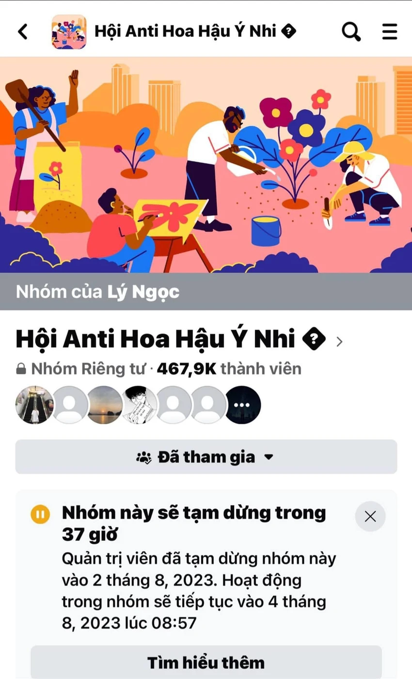 Hội anti Hoa hậu Ý Nhi thông báo tạm dừng hoạt động. Ảnh: Chụp màn hình