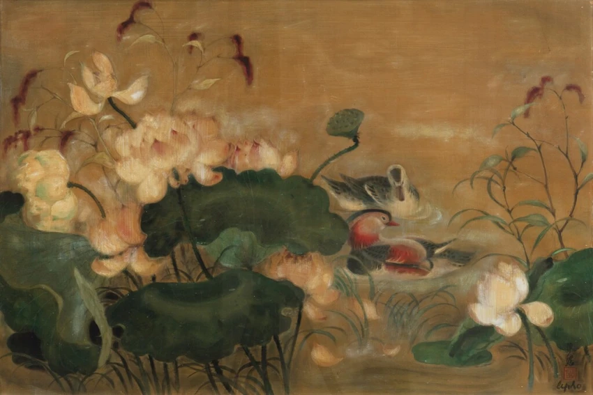Tác phẩm tranh lụa Uyên ương hý liên của danh họa Lê Phổ. Ảnh: Sotheby’s