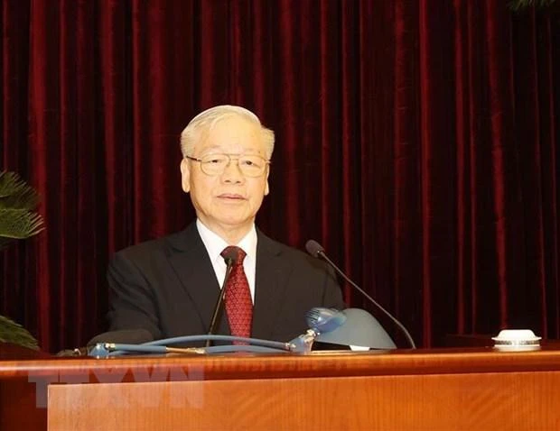 Tổng Bí thư Nguyễn Phú Trọng phát biểu khai mạc hội nghị. (Ảnh: Trí Dũng/TTXVN)