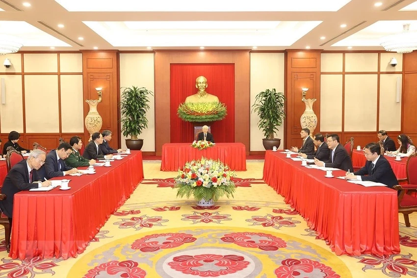 Toàn cảnh buổi điện đàm cấp cao giữa Tổng bí thư và Tổng thống Mỹ tối 29-3. Ảnh: TTXVN Toàn cảnh buổi điện đàm cấp cao giữa Tổng bí thư và Tổng thống Mỹ tối 29-3. Ảnh: TTXVN