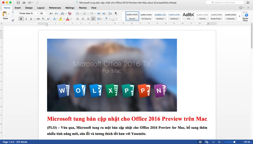 Microsoft tung bản cập nhật cho Office 2016 Preview trên Mac ảnh 2 Microsoft tung bản cập nhật cho Office 2016 Preview trên Mac ảnh 2