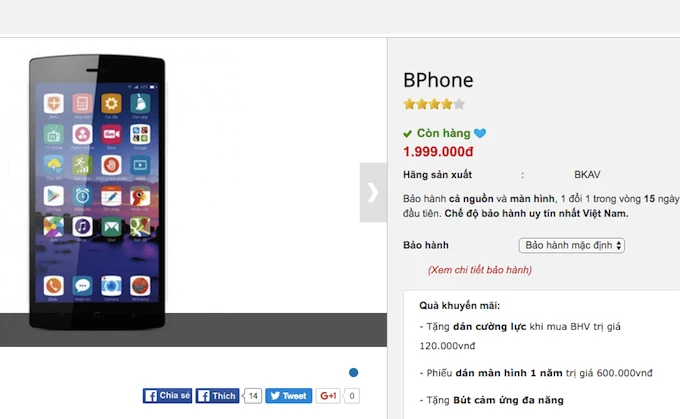 Siêu phẩm Bphone được bán với giá 1,9 triệu đồng ảnh 1 Siêu phẩm Bphone được bán với giá 1,9 triệu đồng ảnh 1
