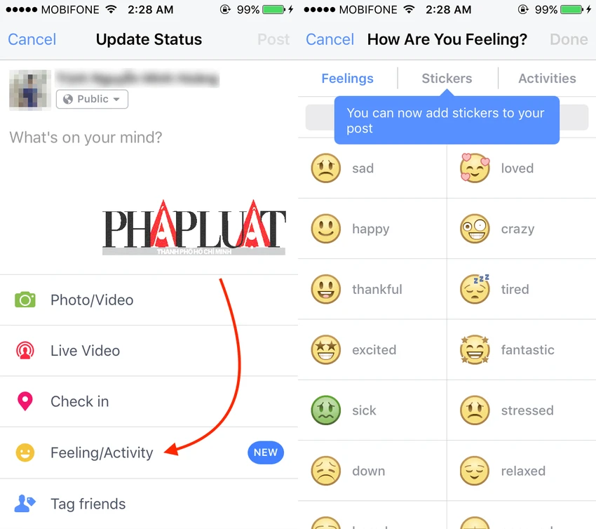 Tính năng Stickers chỉ mới có trên phiên bản Facebook cho iOS