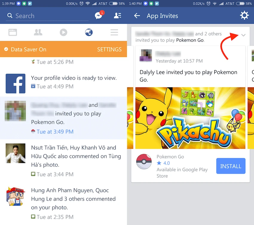 Chặn lời mời chơi game Pokemon Go trên Facebook ảnh 1 Thông báo mời chơi game pokemon go