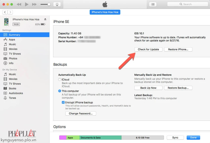 2 cách cập nhật iOS 10.1 cho iPhone ảnh 2 itunes