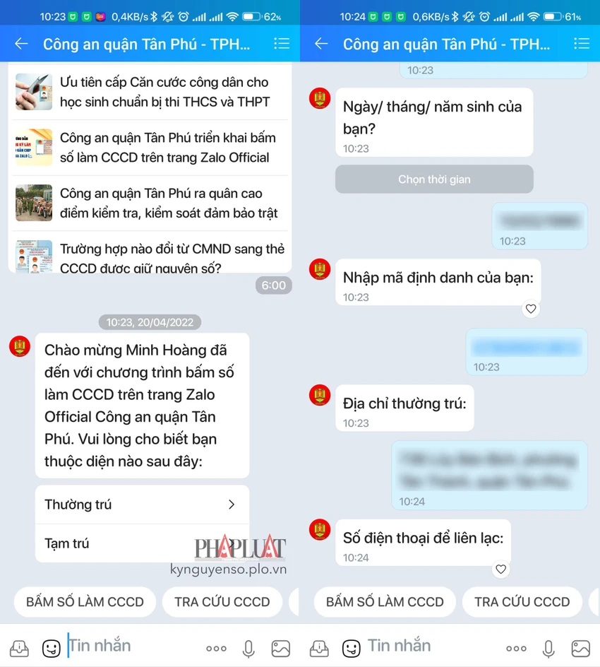 khai-bao-thong-tin-ca-nhan-lam-cccd Nhập thông tin cá nhân theo đúng cú pháp hướng dẫn. Ảnh: TIỂU MINH
