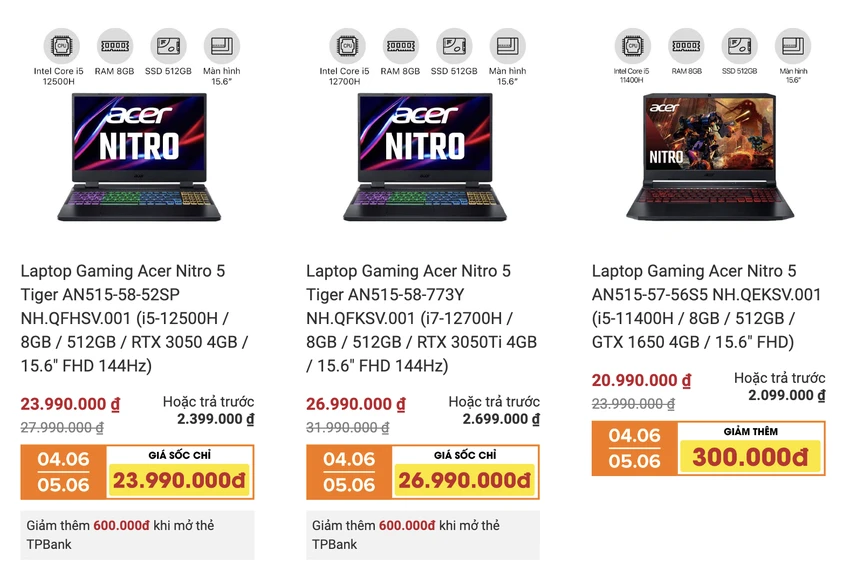 acer-nitro-5 Acer Nitro 5 giá chỉ từ 19,99 triệu đồng tại Di Động Việt. Ảnh: TIỂU MINH